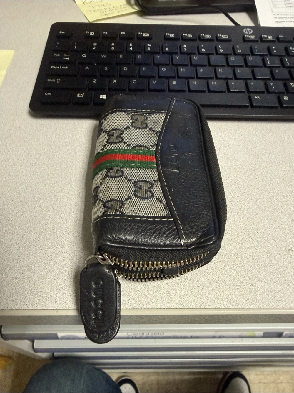 Gucci Black, Beige, Green and Red Zip Card Wallet